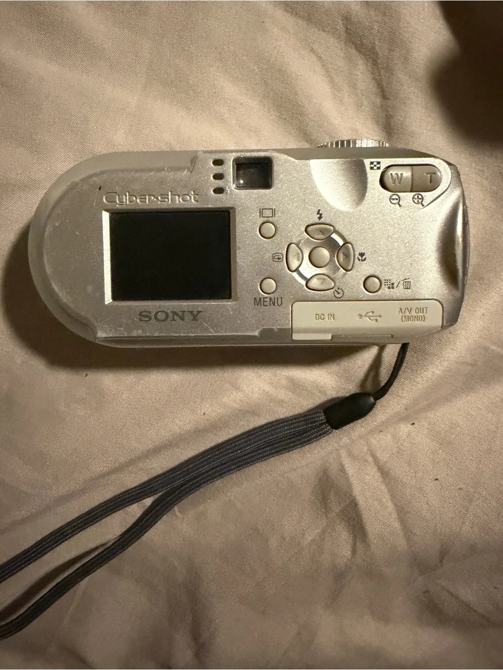 Sony Silver Compact Point-and-Shoot Camera with Wrist Strap